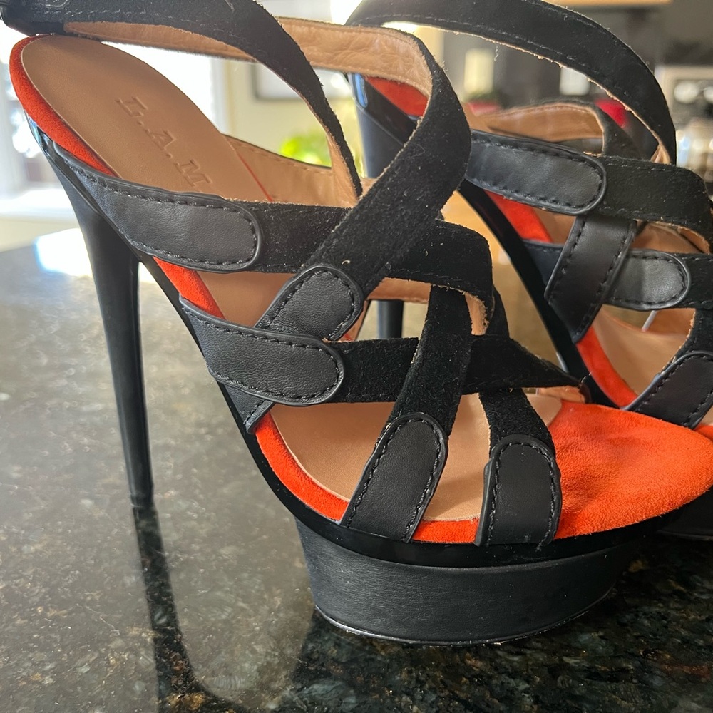 L.A.M.B. Black and Red Strappy Heels